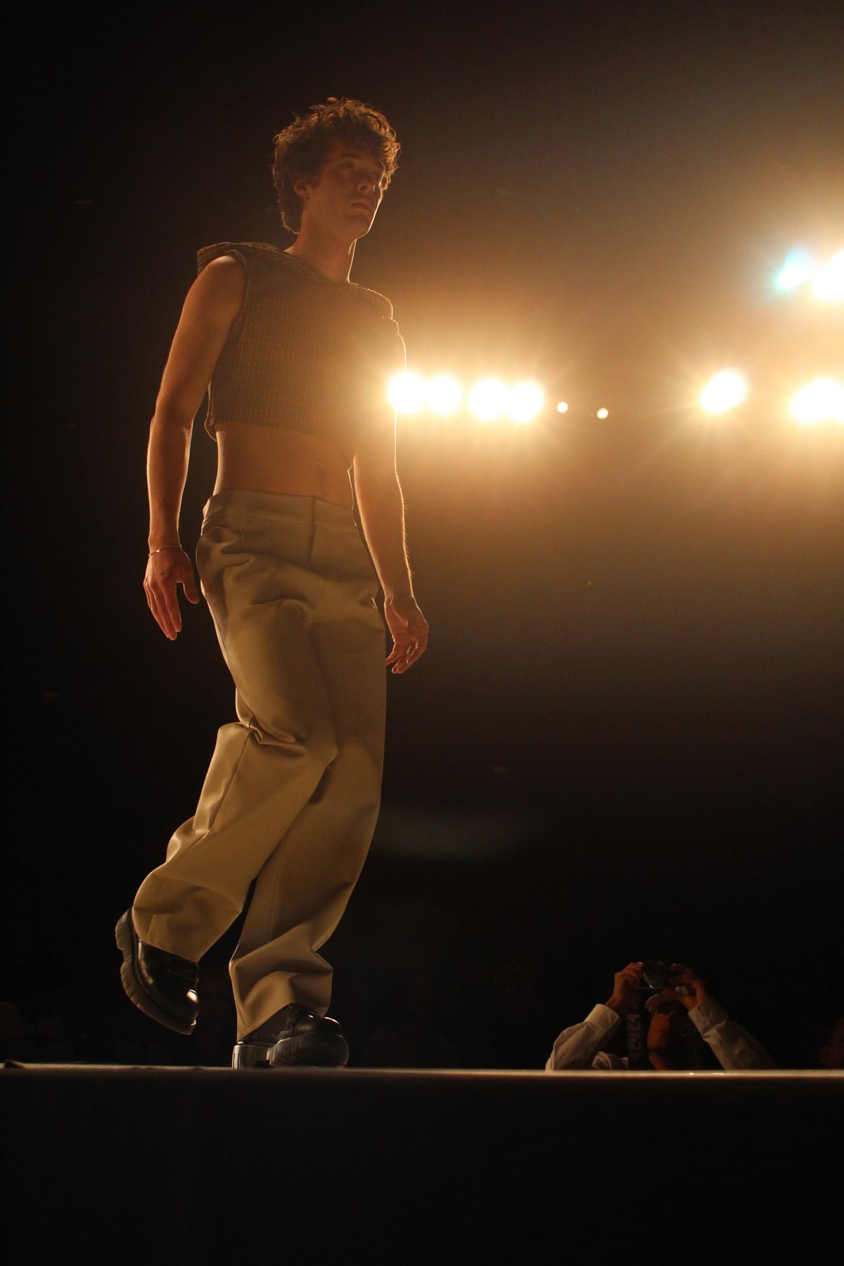 Runway walk — low angle, lights
