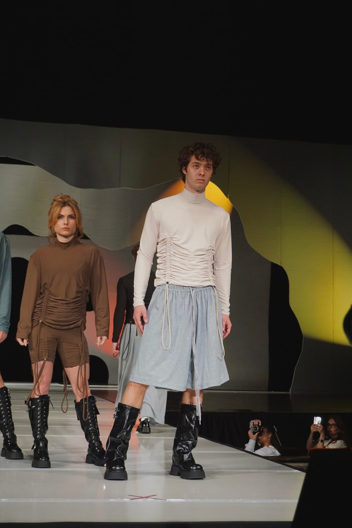 Runway pose — white shirt